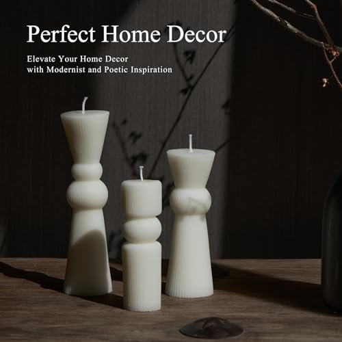 410tYnoJPGL._SL500_.jpg 3-Piece Soy Wax Pillar Candles Set - Handmade Ribbed Design for Modern Decor & Gifts, Long-Lasting (White) - Image 4