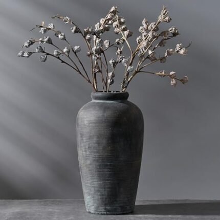 Vaseking Large Ceramic Rustic Vase, 11 inch Minimalist Decorative Farmhouse Tall Vase for Home Decor, Living Room, Shelf Decor, Enterway, Wedding, Table Decoration, Bronze