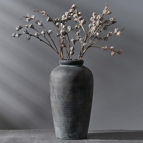 Vaseking 11" Rustic Ceramic Vase: Minimalist Farmhouse Decor for Living Vaseking Large Ceramic Rustic Vase, 11 inch Minimalist Decorative Farmhouse Tall Vase for Home Decor, Living Room, Shelf Decor, Enterway, Wedding, Table Decoration, Bronze