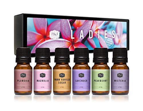 P&J Trading Fragrance Oil Set for Ladies: Pearberry, Lavender, Warm P&J Trading Fragrance Oil Ladies Set | Pearberry, Lavender, Warm Vanilla Sugar, Plumeria, Magnolia, Wisteria Candle Scents for Candle Making, Freshie Scents, Soap Making Supplies, Diffuser Oil Scents