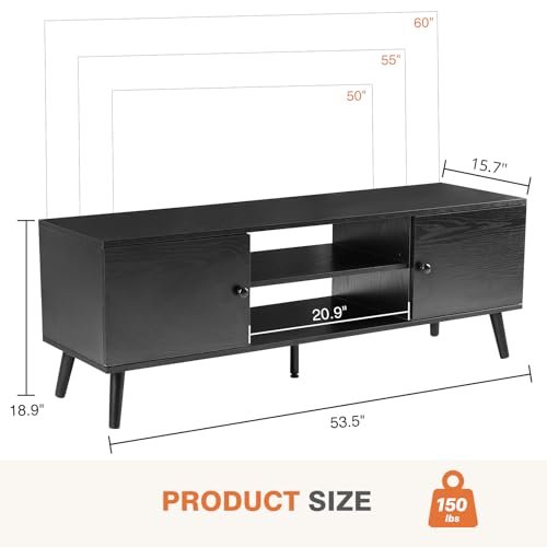 410vm8lc24L._SL500_.jpg Sweetcrispy TV Stand for 55-60 inch TVs, Modern Mid-Century Media Console with Storage, 2 Cabinets, Soft Hinge, Black Living Room/Office Furniture. - Image 2