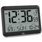 WallarGe Atomic Digital Wall Clock Battery Operated, Self-Setting, Large Display with Temperature, Date, Day of The Week, Silent Wall Mount Digital Clock, 4 Time Zones, DST