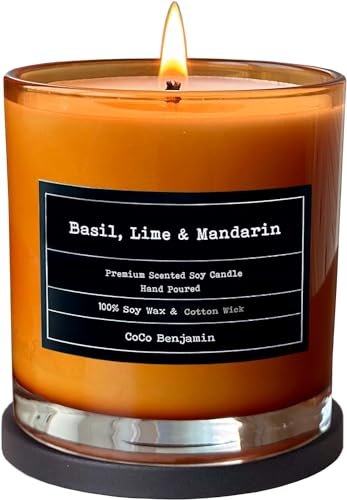 Basil, Lime & Mandarin Soy Candle - 100% Hand-Poured, Highly (Basil, Lime & Mandarin) 100% Soy, Highly Scented, Hand Poured Soy Candle