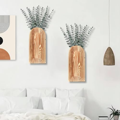 412dtV4RZrL._SL500_.jpg Dnnnii 2-Pack Wooden Wall Vase Set - Brown Finish for Modern Farmhouse & Boho Decor in Any Space - Image 6