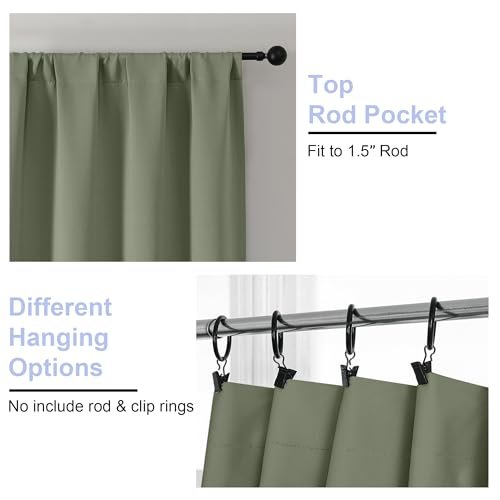412xfNzEUxL._SL500_.jpg Ava Sage Green Blackout Curtains - 84" Length, 2 Panels Set, Thermal Insulated for Bedroom & Living Room, W40 x L84" - Image 4