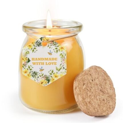 Natural Beeswax Candle, Unscented Bees Wax Candles in Glass Jar, 4.8oz 32 Hours Long Lasting, Pure Cotton Wick and Non-Toxic for Stress Relief, Home Gifts