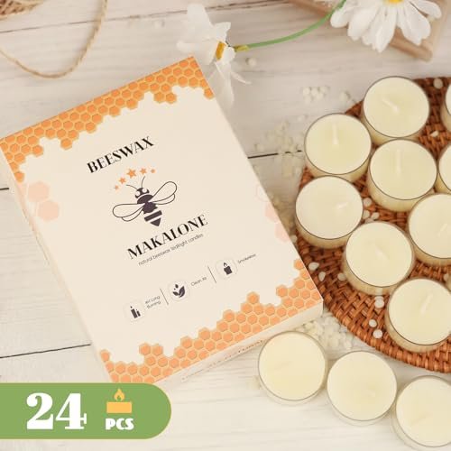 414FZdYIsqL._SL500_.jpg 24-Pack Natural Beeswax Tealight Candles - 100% Pure, 4-Hour Burn, Smokeless & Air Purifying. - Image 6