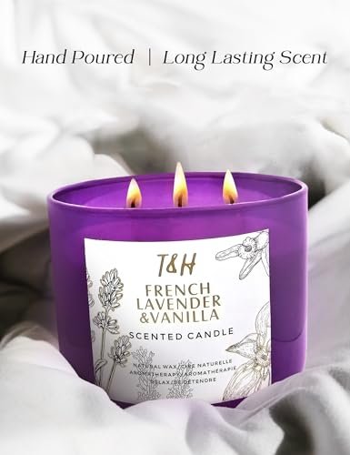 414IFRpGWL._SL500_.jpg Lavender Vanilla Aromatherapy Candle | 3 Wick Soy Candle | Large 15.8 oz | Long-Lasting Relaxation Gift for Women - Image 7