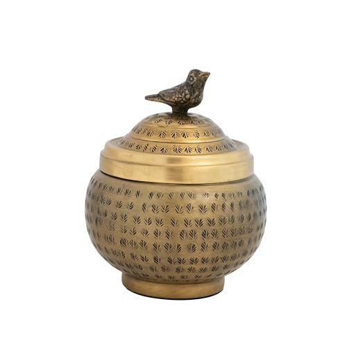 414n4ZCtODL._SL500_.jpg Brass-Finished Round Hammered Metal Container with Bird Finial - Creative Co-Op Design - Image 8