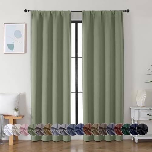 Ava Sage Green Blackout Curtains - 84" Length, 2 Panels Simplebrand Ava Sage Green Blackout Curtains for Bedroom 84 Inch Length 2 Panels Set, Solid Thermal Insulated Privacy Living Room Window Treatment Curtains Blackout Drapes, W40 x L84 Inch, Sage Green