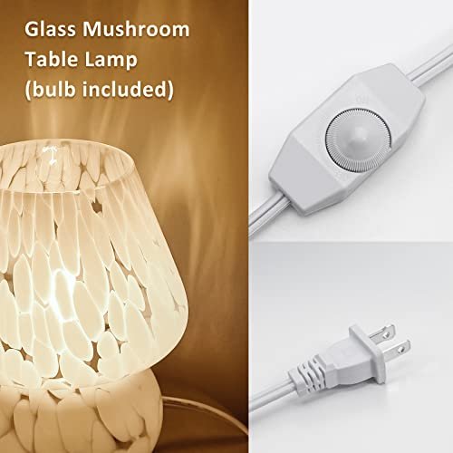 4159b7bQ7sL._SL500_.jpg ONEWISH Dimmable Mushroom Lamp - Small Bedside Nightstand Light, Translucent White Glass, Murano Style Home Decor. Perfect for Bedroom, Dorm, Kitchen! - Image 3