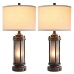 Set of 2 Rustic Farmhouse Lamps with USB Ports & Frosted Glass Night Light - Bronze Finish - Image 8