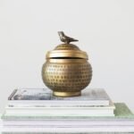 Brass-Finished Round Hammered Metal Container with Bird Finial - Creative Co-Op Design - Image 10