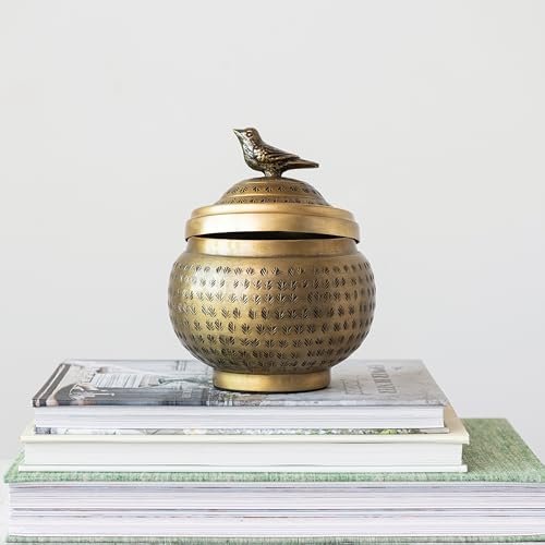 415zZ6q9VKL._SL500_.jpg Brass-Finished Round Hammered Metal Container with Bird Finial - Creative Co-Op Design - Image 10