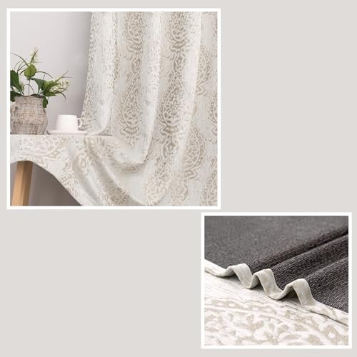 416RvYnGmuL._SL500_.jpg Taupe Geometric Curtains 84" Long – 2-Piece Set, 50% Blackout, Moroccan Damask Design for Living Room, Dining Room, and Bedroom. - Image 7