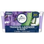 Glade 1-Wick Scented Candle Jar, Tranquil Lavender & Aloe, Air Freshener Infused with Essential Oils, 4.08 Oz, 2 Count