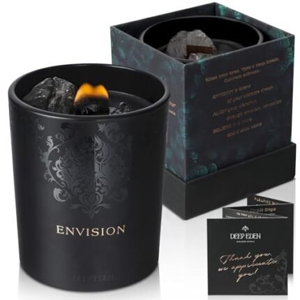 Deep Eden Scented Candle, Wood Wick, 7.4 Oz, Black - Luxurious, Powerful Manifestation Crystal Candle - Hand Poured with Natural Soy, Coconut and Beeswax - Essential Oils and Exotic Fragrance
