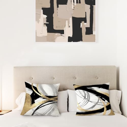 417v0HTqqL._SL500_.jpg Supwhd Black and Gold Pillow Covers - Set of 2, 18x18, Modern Boho Decor for Couch & Bedroom - Image 4