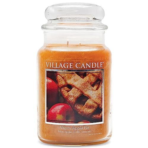Village Candle Warm Apple Pie Scented Candle, Large Glass Apothecary Village Candle Warm Apple Pie Large Glass Apothecary Jar Scented Candle, 21.25 oz, Brown