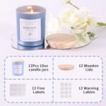 REISEN 12-Pack Assorted Blue Candle Jars - 10oz Frosted Glass Containers with Bamboo Lids for DIY Gifts and Storage. - Image 2