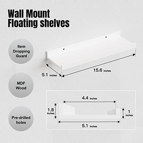 418NeUwIsSL._SL500_.jpg RICHER HOUSE 5-Set White Floating Shelves for Modern Wall Decor in Nursery, Bedroom, Living Room, & Bathroom. - Image 3