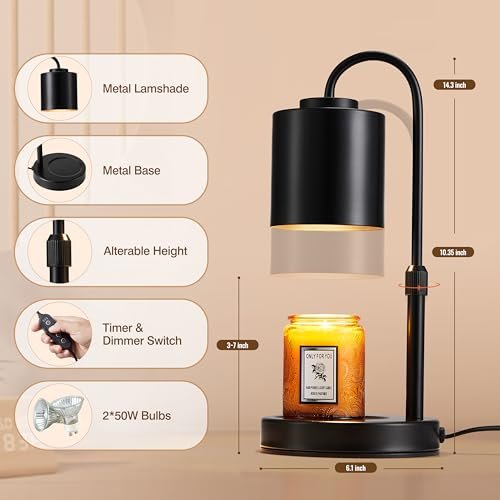 419QODpX3WL._SL500_.jpg CASTLELIFE Adjustable Candle Warmer Lamp with Timer & Dimmer, Ideal Gift for Mom, Home Decor, Includes 2 Bulbs - Image 2