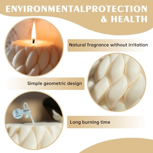 41Aw4npBrL._SL500_.jpg Knot Ball Candle: Handmade White Pillar Bubble Candle, Scented Soy Wax, Perfect Home Decor & Housewarming Gift! - Image 3