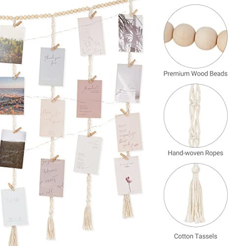 41CM6Ky1ZGL._SL500_.jpg Mkono Macrame Photo Display with String Lights & Wooden Bead Garland, 45 Clips for Home Decor. Perfect Gift for Teen Girls! - Image 6