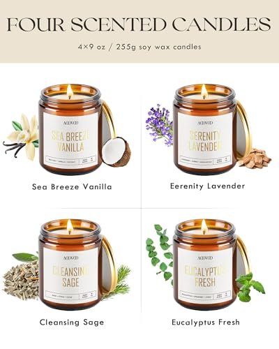 41CVu2JwEL._SL500_.jpg AOOVOO Scented Candle Set - 4PC, 36 oz Soy Candles in Lavender, Vanilla, Eucalyptus & Sage. Perfect for Home Fragrance! - Image 4