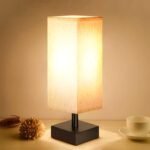 Small Table Lamp for Bedroom - Bedside Lamps for Nightstand, Minimalist Night Stand Light Lamp with Square Fabric Shade, Desk Reading Lamp for Kids Room Living Room Office Dorm