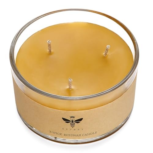 41DKFmDQptL._SL500_.jpg DEYBBY Large Beeswax Jar Candle - 3 Wick Natural Honey Scented Candle Gift - 22 Hours Burn Time - Image 8