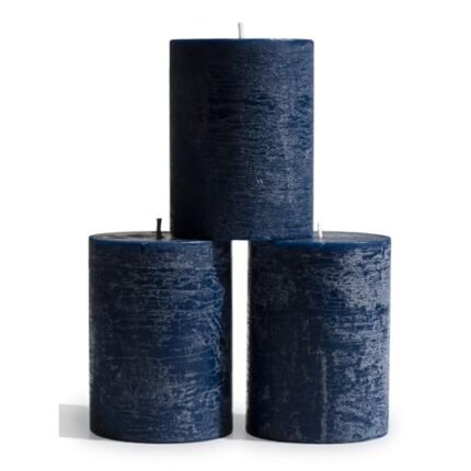 CANDWAX 3x4 inch Pillar Candles Set of 3 – Unscented Dripless Rustic Dark Blue Candles for Room Decor, Weddings, Centerpieces