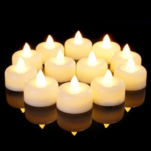 Amagic Battery-Operated Flameless LED Tea Light Candles – 12, 24, Amagic 12/24/50/100/150Pack Flameless LED Tea Lights Candles Battery Operated, Electric Fake Tealight Candles for Votive, Halloween, Christmas, Home Decor, Wedding, Table Decor (12Pack)