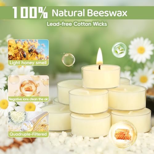 41GvCLvjjL._SL500_.jpg 24-Pack Natural Beeswax Tealight Candles - 100% Pure, 4-Hour Burn, Smokeless & Air Purifying. - Image 2