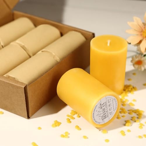 41GJ3NiXxHL._SL500_.jpg 6 Pack of 100% Pure Beeswax Pillar Candles - 192 Hours Burn Time, Dripless & Smokeless - Image 6