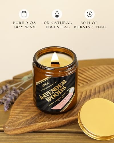 41I64BqvSeL._SL500_.jpg AOOVOO Lavender Woods Wood Wick Candle - 9 oz, 50-Hour Burn, Ideal Scented Candle for Home and Men - Image 4