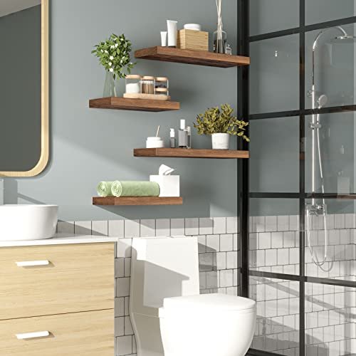 41Id95fwWyL._SL500_.jpg HOOBRO Wall-Mounted Floating Shelves Set of 2, 15.7" Rustic Brown Shelves for Bathroom, Kitchen, Office, and More. - Image 4