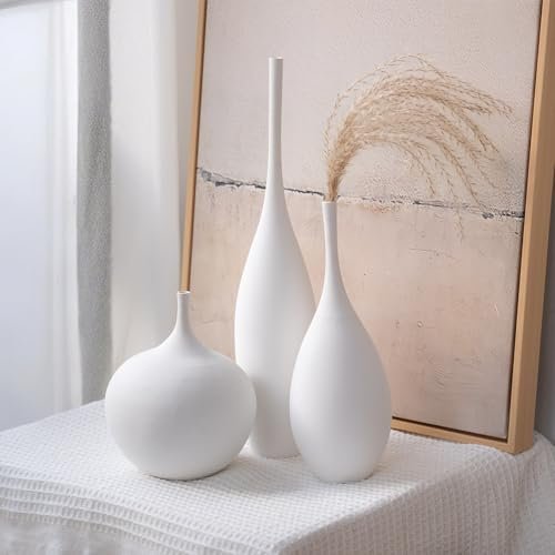 41IlD0lNNJL._SL500_.jpg Relexome Set of 3 White Ceramic Vases - Modern Boho Wabi-Sabi Decor for Living Room Centerpieces - Image 4