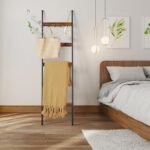ELYKEN Blanket Ladder: 5-Tier Quilt Display with 4 Removable Hooks for Rustic Farmhouse Decor. - Image 2