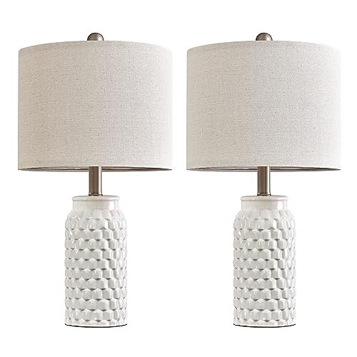 41Jnaw9kWfL._SL500_.jpg USumkky 20.5" White Modern Ceramic Bedside Lamps - Set of 2 for Bedroom, Living Room, or Office Decor - Image 9