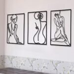 CHENGU 3 Pieces Metal Minimalist Abstract Woman Wall Art Line Drawing Wall Art Decor Single Line Female Home Hanging for Kitchen Bathroom Living Room