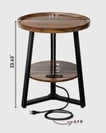 KJGKK Round End Table with Charging Station, 19.7" x 23.63", Industrial Accent Table for Small Spaces (Brown & Black) - Image 3