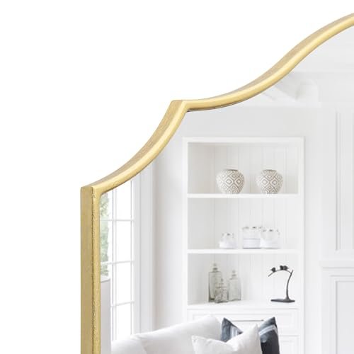 41K-Xt8YrL._SL500_.jpg Besdomus Gold Scalloped Arched Mirror: 36"x26" Modern Dresser Wall Mirror for Home Decor - Image 3