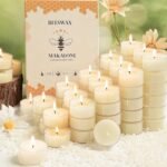 24 Packs Natural Beeswax Tealight Candles,100% Pure White Beeswax Candles,4 Hour Burn Time Organic Tea Lights Candle,Burn Clean Bees Wax Candle Bulk Smokeless Tea Lights for Purify The Air
