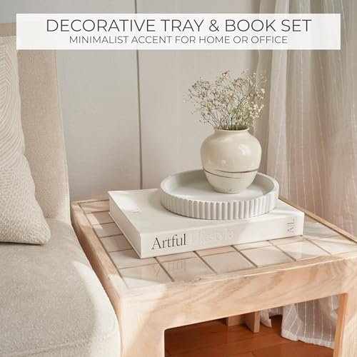 41KYZpdsPBL._SL500_.jpg Scalloped Decorative Concrete Tray & Linen Box Set - Stylish Home Decor for Living Rooms & Gift Ideas - Image 3