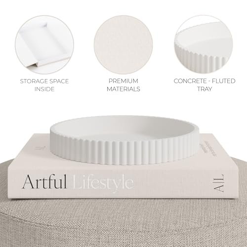 41LRLyXqBCL._SL500_.jpg Scalloped Decorative Concrete Tray & Linen Box Set - Stylish Home Decor for Living Rooms & Gift Ideas - Image 6