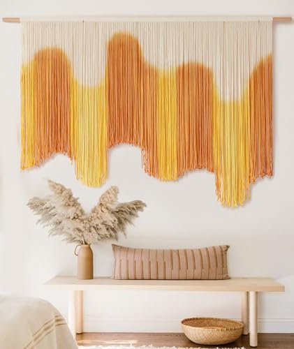 41LYBEXwHgL._SL500_.jpg IOWER Large Yellow Dip-Dyed Macrame Wall Hanging for Boho Living Room Decor - 59" W x 37" L - Image 4
