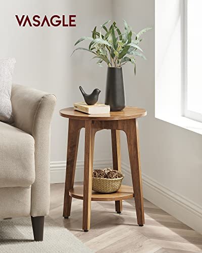 41LkCNiiC2L._SL500_.jpg VASAGLE Small Round Side Table with Shelf - Perfect Nightstand for Living Room or Bedroom, Rustic Walnut ULET283T41 - Image 2