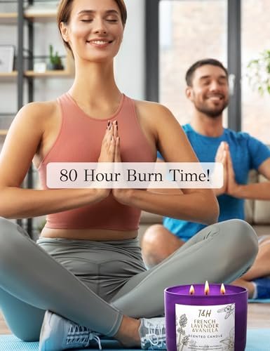 41MBT8hFHoL._SL500_.jpg Lavender Vanilla Aromatherapy Candle | 3 Wick Soy Candle | Large 15.8 oz | Long-Lasting Relaxation Gift for Women - Image 3