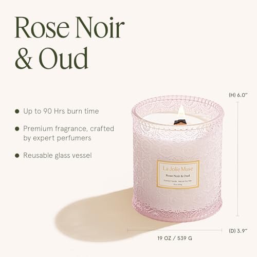 41MGYiSGQhL._SL500_.jpg LA JOLIE MUSE Rose Noir & Oud Candle, 19 Oz - Pink Rose Scented Gift, Long-Lasting Large Candle - Image 5